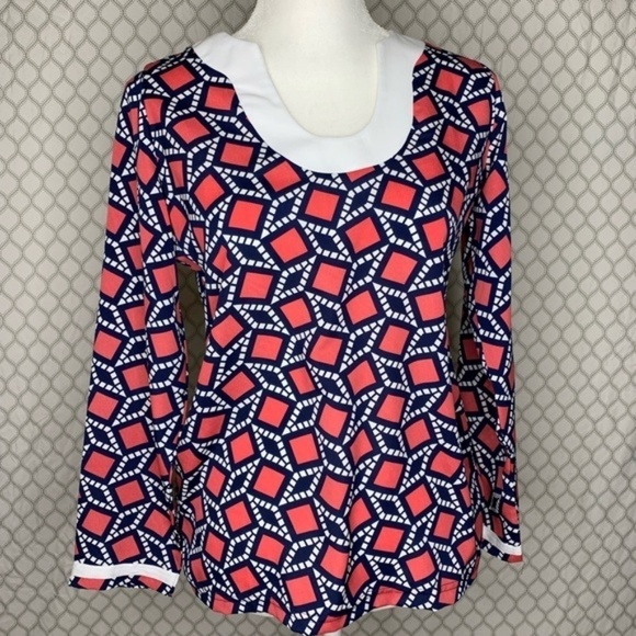 Tracy Negoshian NWT Abstract Diamond Navy Pink lg - Picture 1 of 4